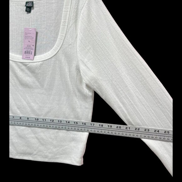 Wild Fable - Women's Long Sleeve Square Neck Pointelle T-Shirt - White - XL - Picture 5 of 14